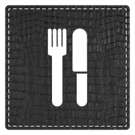 Plaque porte "restaurant" imitation cuir noir - picto carré
