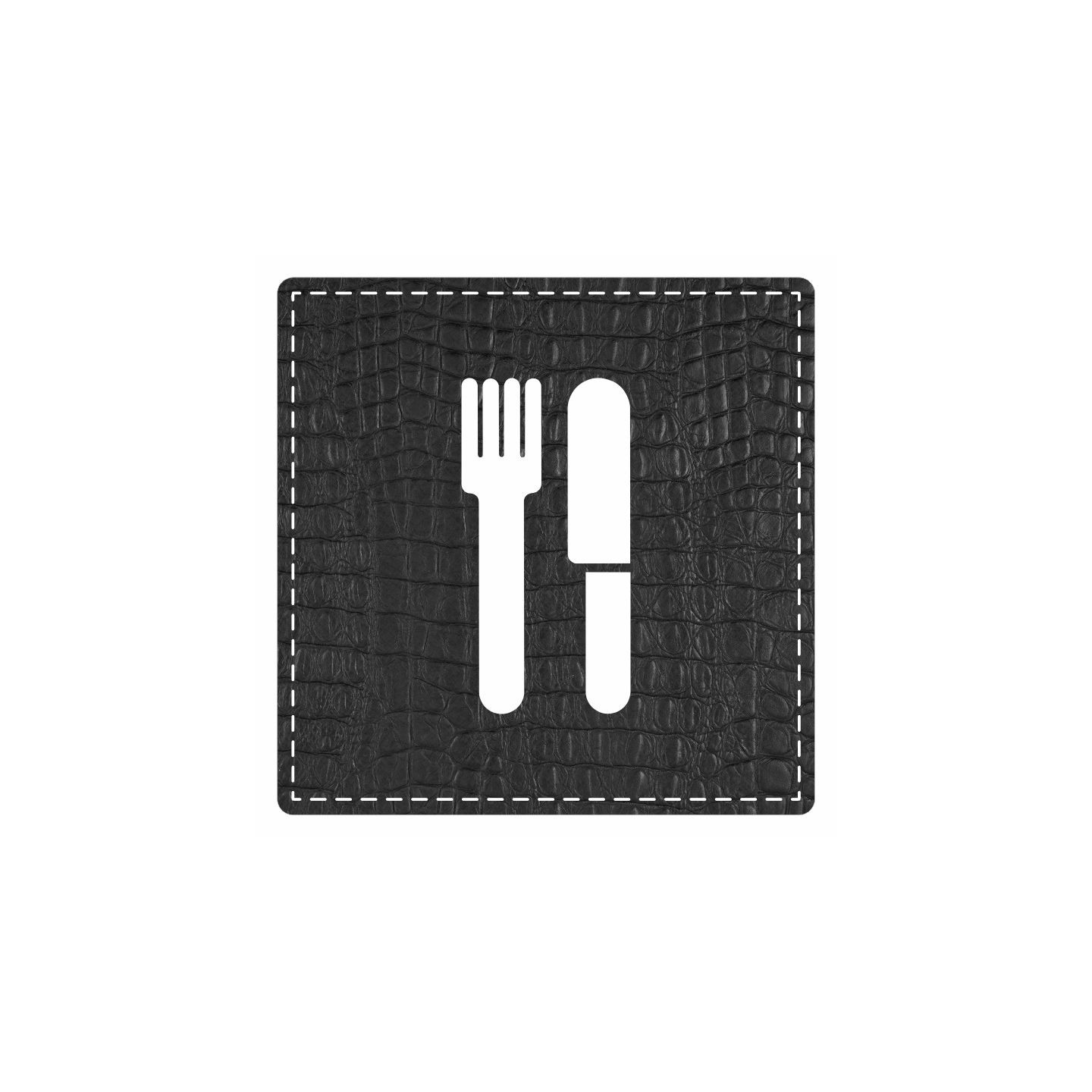 Plaque porte "restaurant"  imitation cuir noir - picto carré