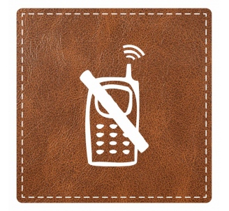 Plaque porte "Téléphone interdit" - imitation cuir marron - picto carré