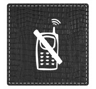 Plaque porte "Téléphone interdit" - imitation cuir noir - picto carré