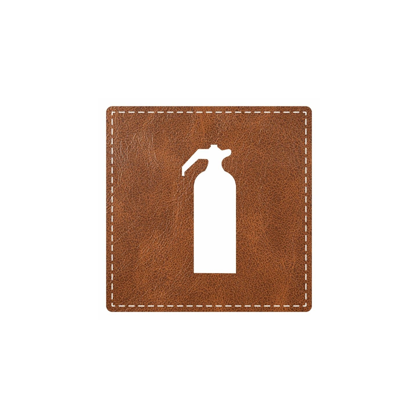 Plaque porte "Extincteur" - imitation cuir marron - picto carré
