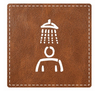 Plaque porte "Douche" - imitation cuir marron - picto carré