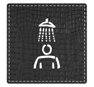 Plaque porte "Douche" - imitation cuir noir - picto carré