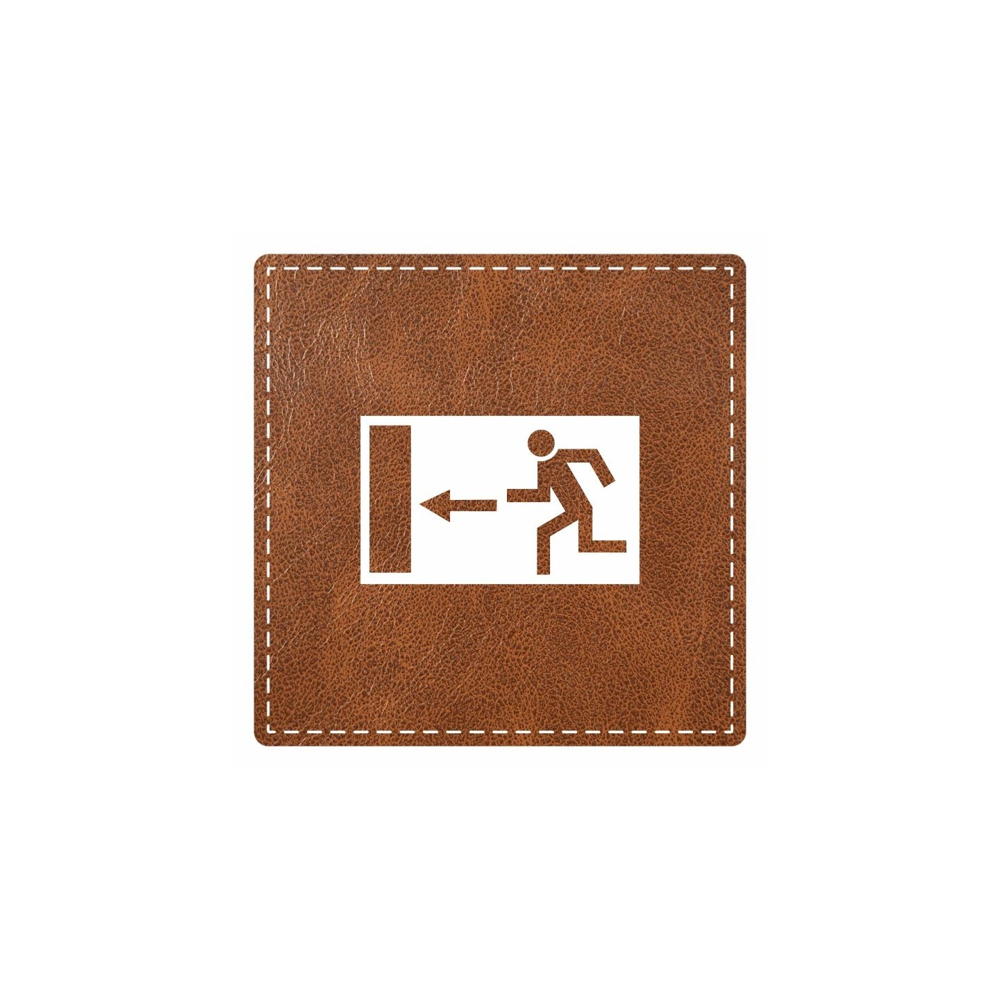 Plaque porte "Sortie de secours" - imitation cuir marron - picto carré