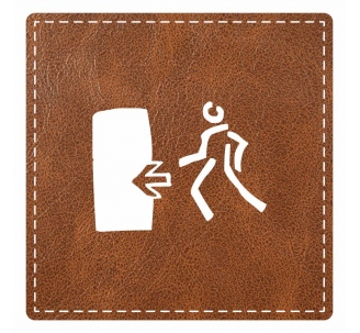 Plaque porte "Sortie de secours" - imitation cuir marron - picto carré