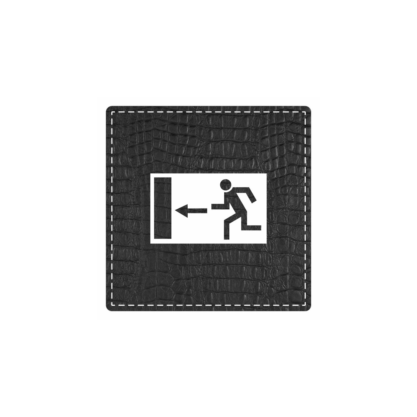Plaque porte "Sortie de secours" - imitation cuir noir - picto carré