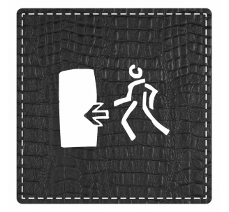 Plaque porte "Sortie de secours" - imitation cuir noir - picto carré