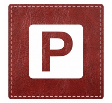 Plaque porte "Parking" - imitation cuir bordeaux - picto carré