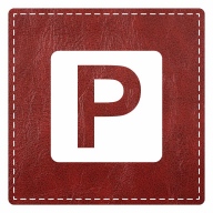 Plaque porte "Parking" - imitation cuir bordeaux - picto carré