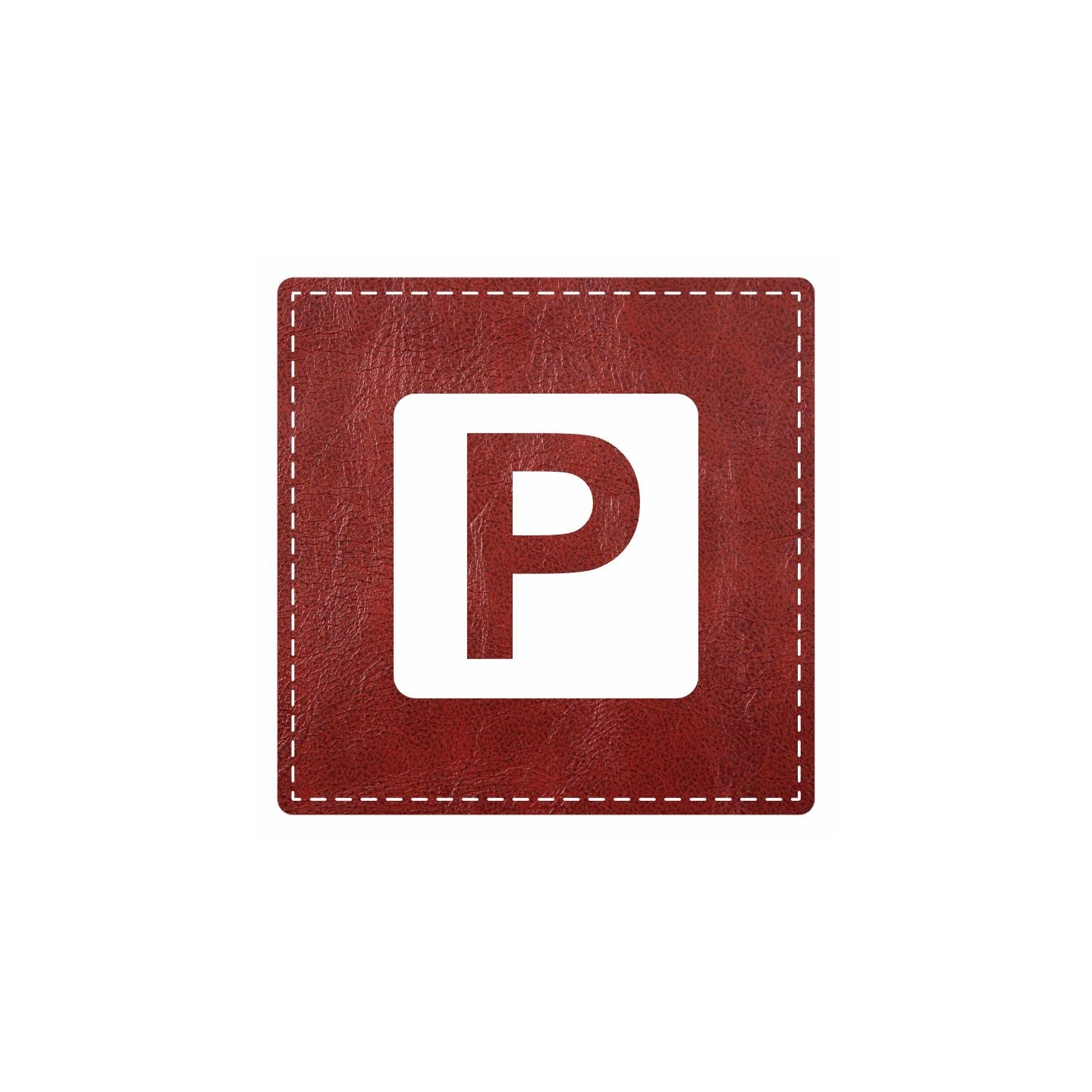 Plaque porte "Parking" - imitation cuir bordeaux - picto carré