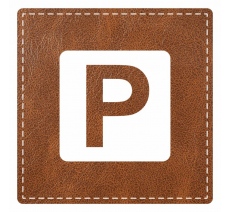 Plaque porte "Parking" - imitation cuir marron - picto carré
