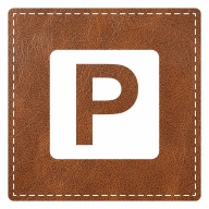 Plaque porte "Parking" - imitation cuir marron - picto carré
