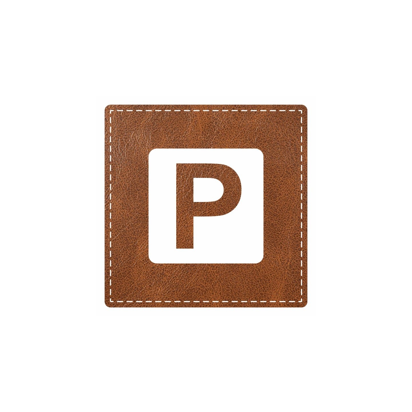 Plaque porte "Parking" - imitation cuir marron - picto carré