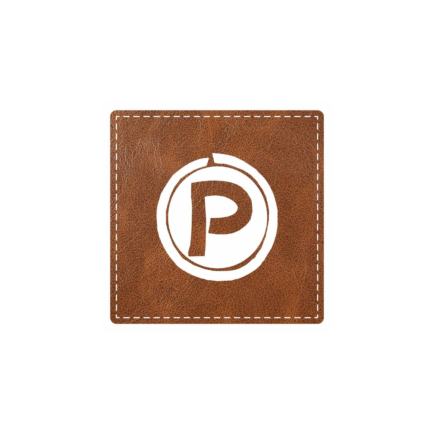 Plaque porte "Parking" - imitation cuir marron - picto carré