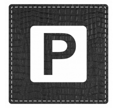 Plaque porte "Parking" - imitation cuir noir - picto carré