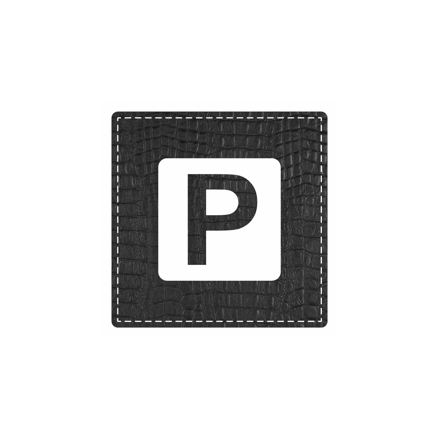 Plaque porte "Parking" - imitation cuir noir - picto carré