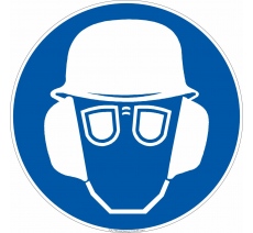 Panneau de sécurité Port du casque, de lunettes et d'un casque anti-bruit obligatoire