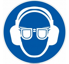 Panneau de sécurité Port de lunettes et d'un casque anti-bruit obligatoire