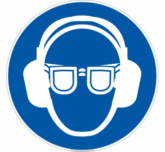 Panneau de sécurité Port de lunettes et d'un casque anti-bruit obligatoire