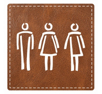Plaque porte carré "Toilettes non genrées" - imitation cuir marron - picto