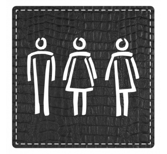 Plaque porte carré "Toilettes non genrées" - imitation cuir noir - picto