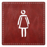 Plaque porte carré toilettes femme - imitation cuir bordeaux