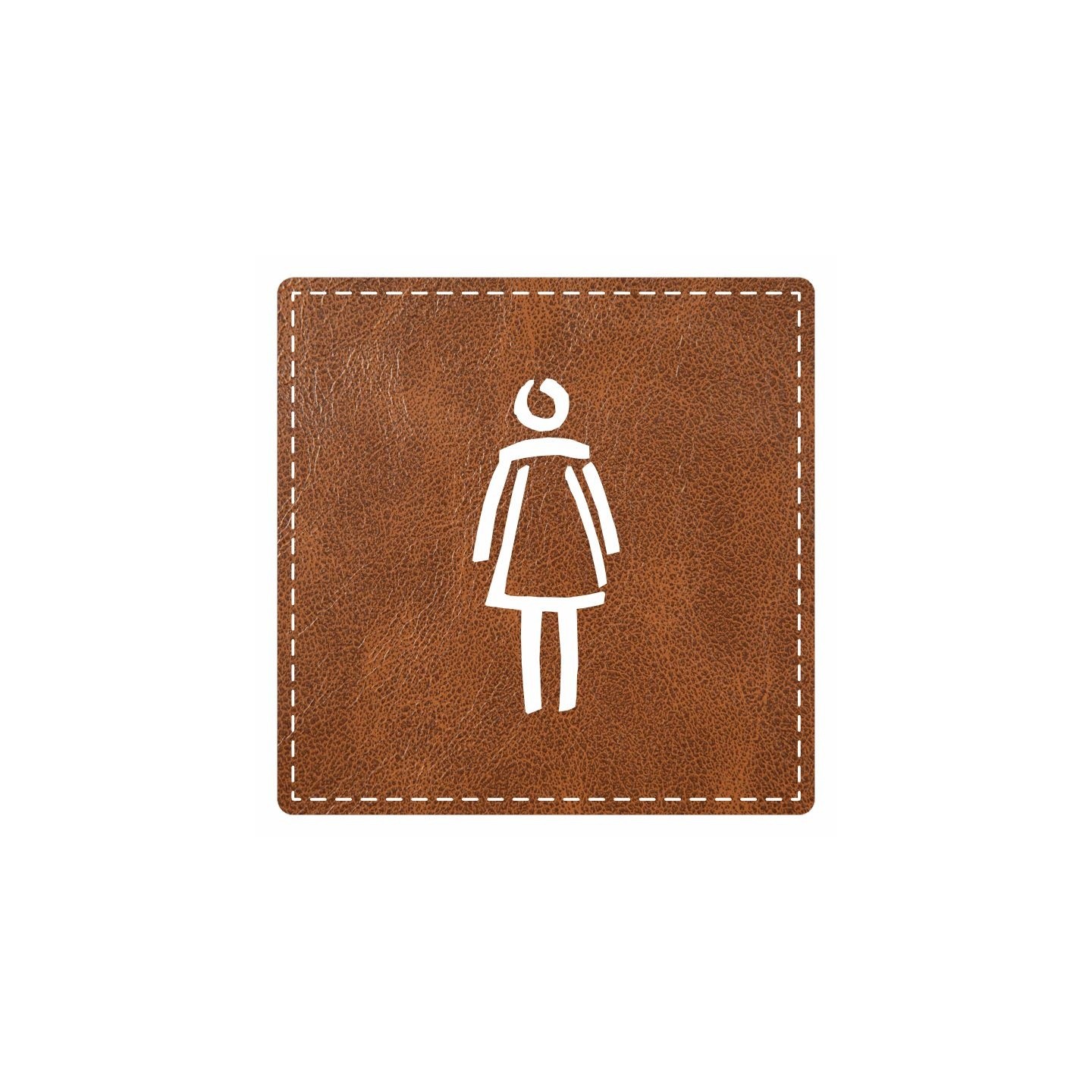 Plaque porte carré toilettes femme - imitation cuir - picto