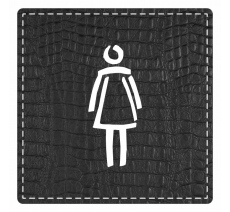 Plaque porte carré toilettes femme - imitation cuir noir - picto