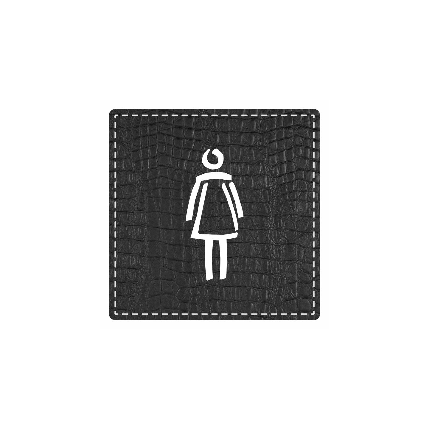 Plaque porte carré toilettes femme - imitation cuir noir - picto