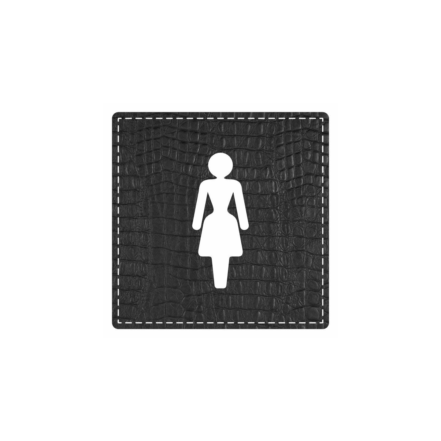 Plaque porte carré toilettes femme - imitation cuir noir - picto