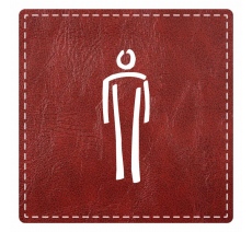 Plaque porte carré toilettes homme - imitation cuir bordeaux - picto