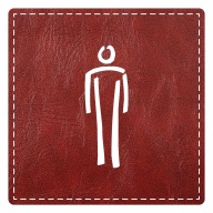 Plaque porte carré toilettes homme - imitation cuir bordeaux - picto