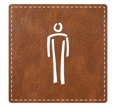 Plaque porte carré toilettes homme - imitation cuir marron - picto