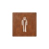 Plaque porte carré toilettes homme -  imitation cuir marron - picto