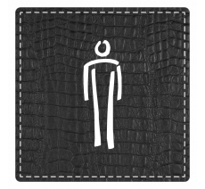 Plaque porte carré toilettes homme - imitation cuir noir - picto