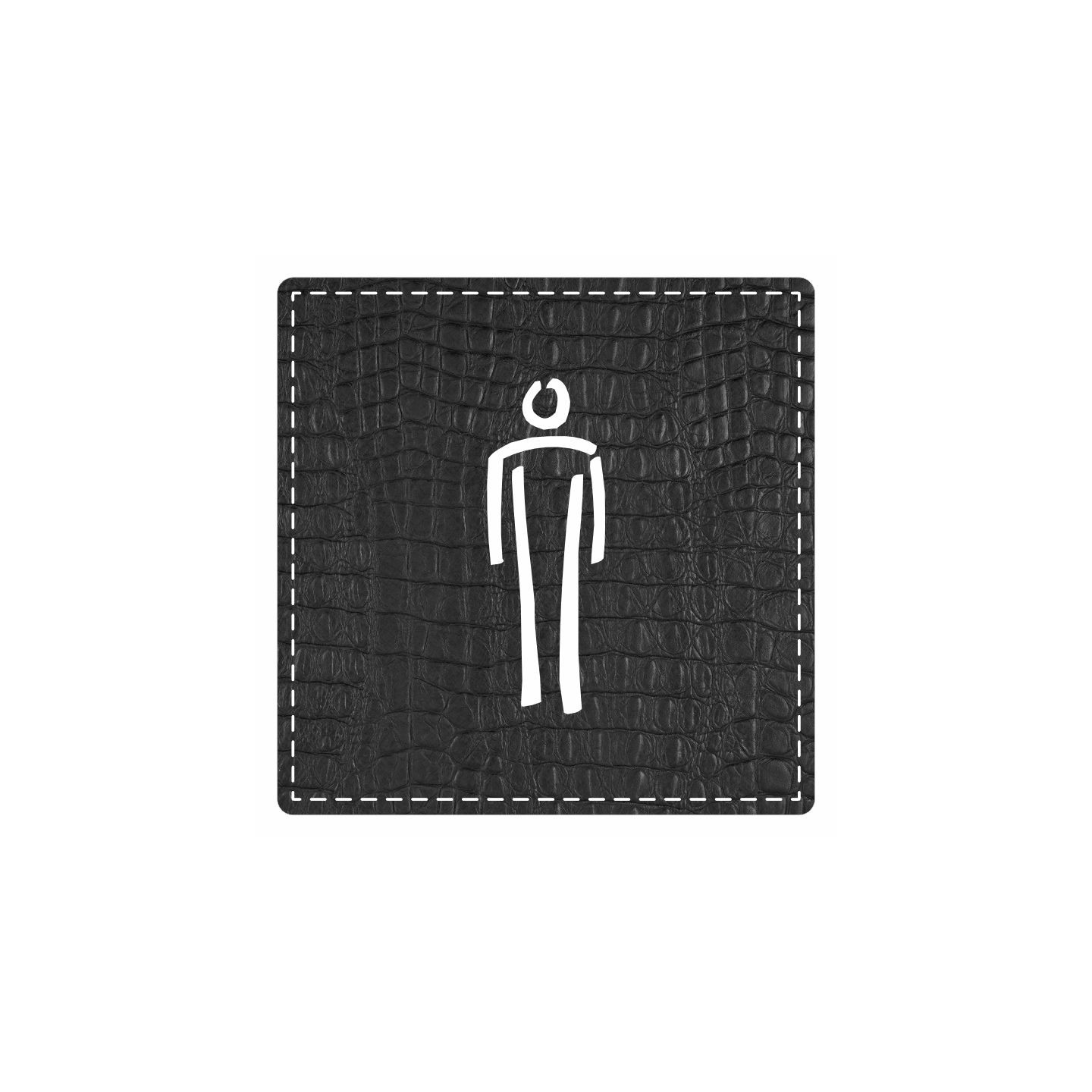 Plaque porte carré toilettes homme -  imitation cuir noir - picto