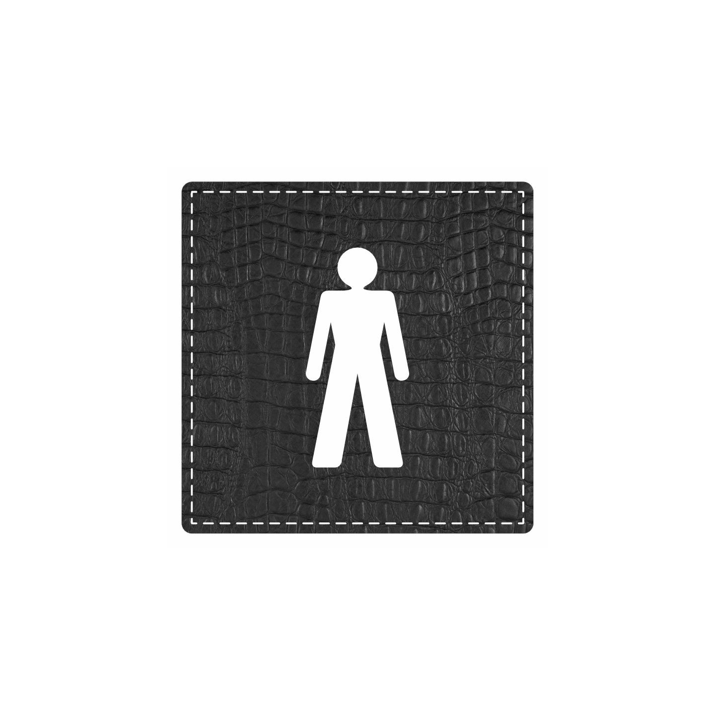 Plaque porte carré toilettes homme -  imitation cuir noir - picto