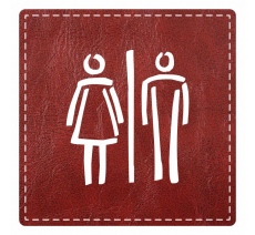 Plaque de porte carrée "toilettes mixtes" - imitation cuir bordeaux