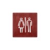 Plaque de porte carrée "toilettes mixtes" - imitation cuir bordeaux