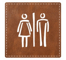 Plaque de porte carrée "toilettes mixtes" - imitation cuir marron