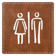Plaque de porte carré "toilettes mixtes" - imitation cuir marron