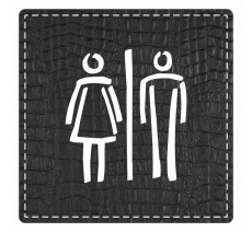 Plaque de porte carrée "toilettes mixtes" - imitation cuir noir