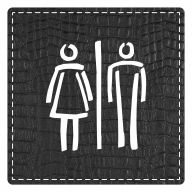 Plaque de porte carrée "toilettes mixtes" - imitation cuir noir