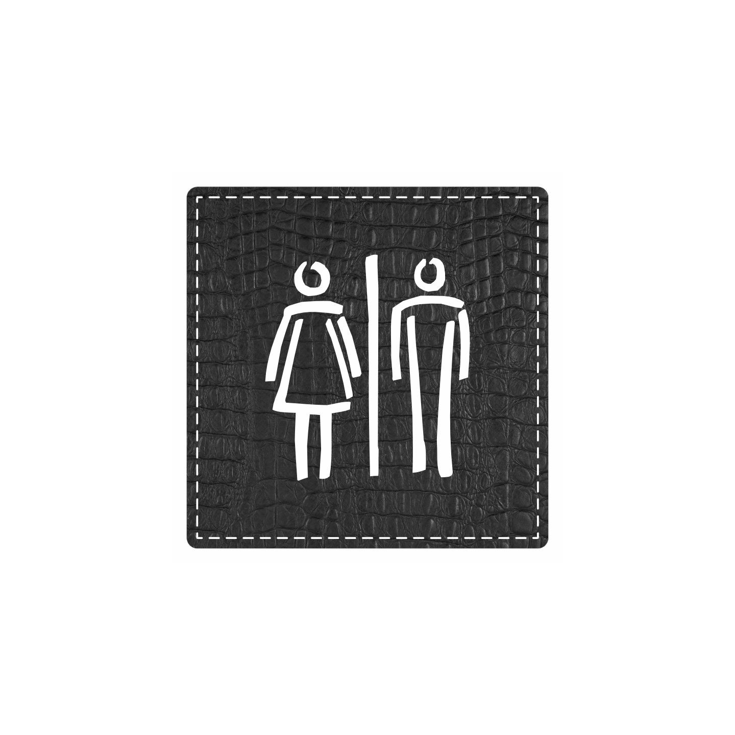 Plaque de porte carrée "toilettes mixtes" - imitation cuir noir