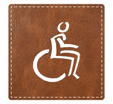 Plaque de porte carrée avec picto "toilettes handicapés" - imitation cuir marron