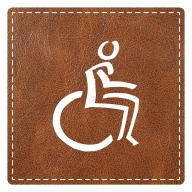 Plaque de porte carré avec picto "toilettes handicapés" - imitation cuir marron