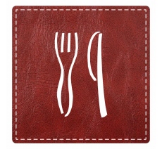 Plaque porte "restaurant" imitation cuir bordeaux - picto carré