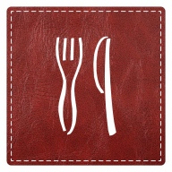 Plaque porte "restaurant" imitation cuir bordeaux - picto carré