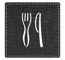 Plaque porte "restaurant" imitation cuir noir - picto carré
