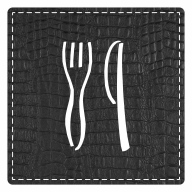 Plaque porte "restaurant" imitation cuir noir - picto carré